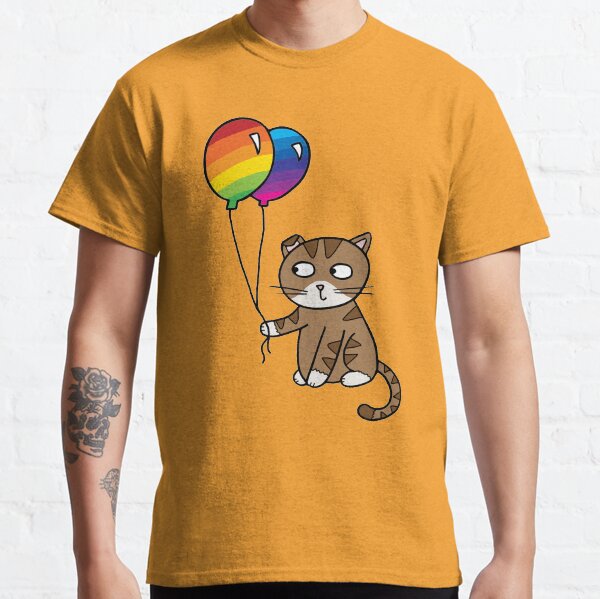 Cat holding rainbow balloons Classic T-Shirt