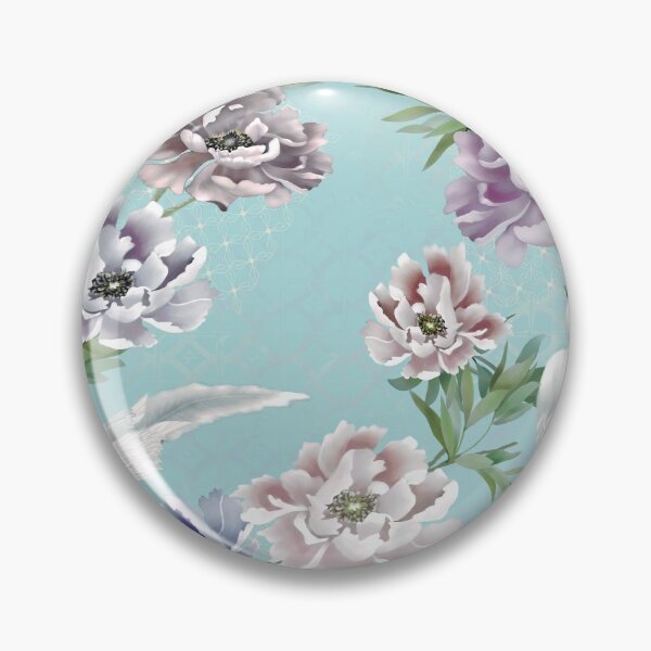 Item preview, Robin's Egg Blue Peonies and Royal Birds Chinoiserie designed and sold by SandAndChi.