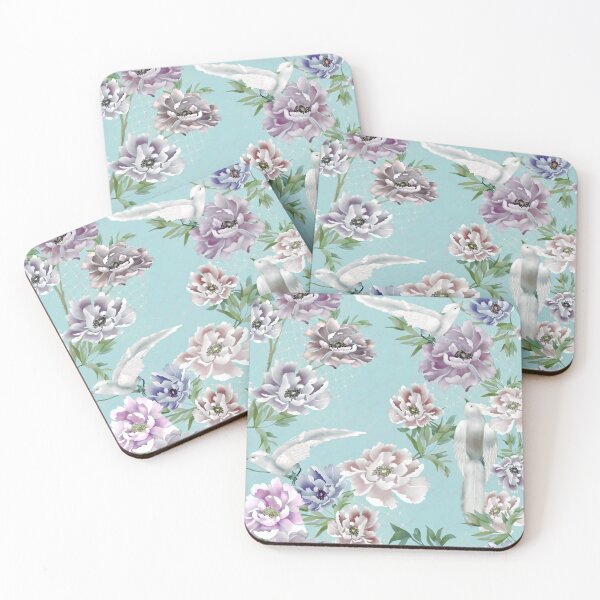 Item preview, Robin's Egg Blue Peonies and Royal Birds Chinoiserie designed and sold by SandAndChi.