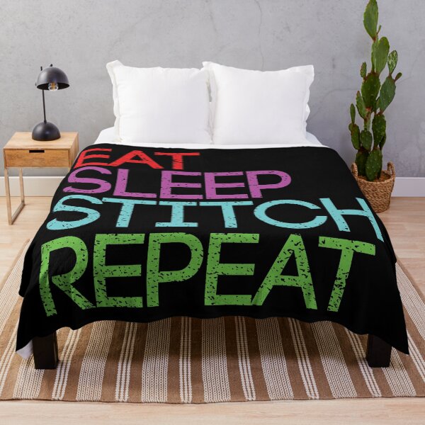 Item preview, EAT SLEEP STITCH REPEAT distressed vintage artist slogan text design designed and sold by MacPean.