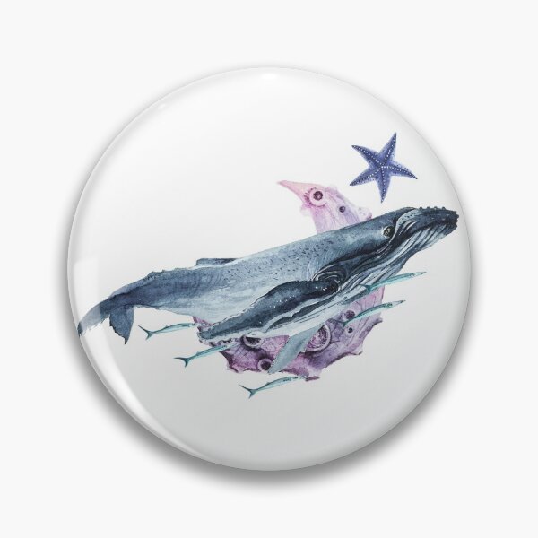 Item preview, Watercolor Humpback whale with moon and starfish. designed and sold by LiliyaSavelieva.