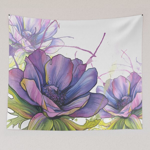 Item preview, Purple Watercolour Anemone Flower ink splash pattern designed and sold by TattooZanda.