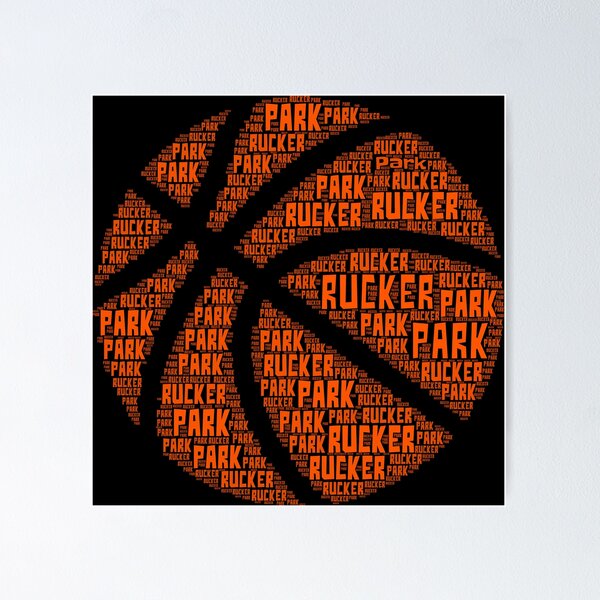 Item preview, Rucker Park typographic word cloud basketball shape design designed and sold by COURT-VISION.