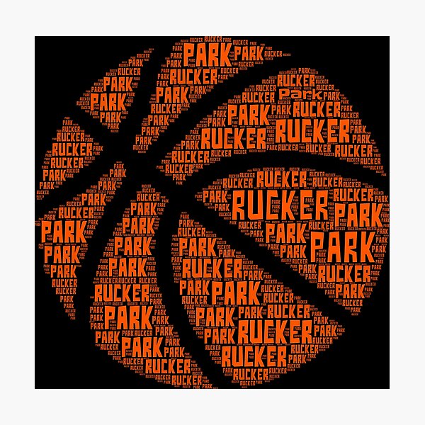 Item preview, Rucker Park typographic word cloud basketball shape design designed and sold by COURT-VISION.