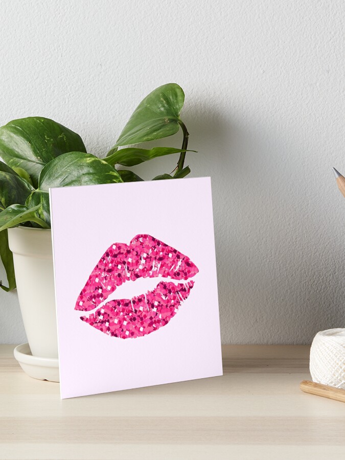 Canvas Print Glamour fashion bright pink lips gloss make-up with gold  glitter 