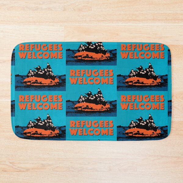Item preview, REFUGEES WELCOME - COLOURFUL ILLUSTRATION SHOWING REFUGEES ON A SMALL BOAT designed and sold by Clifford Hayes.