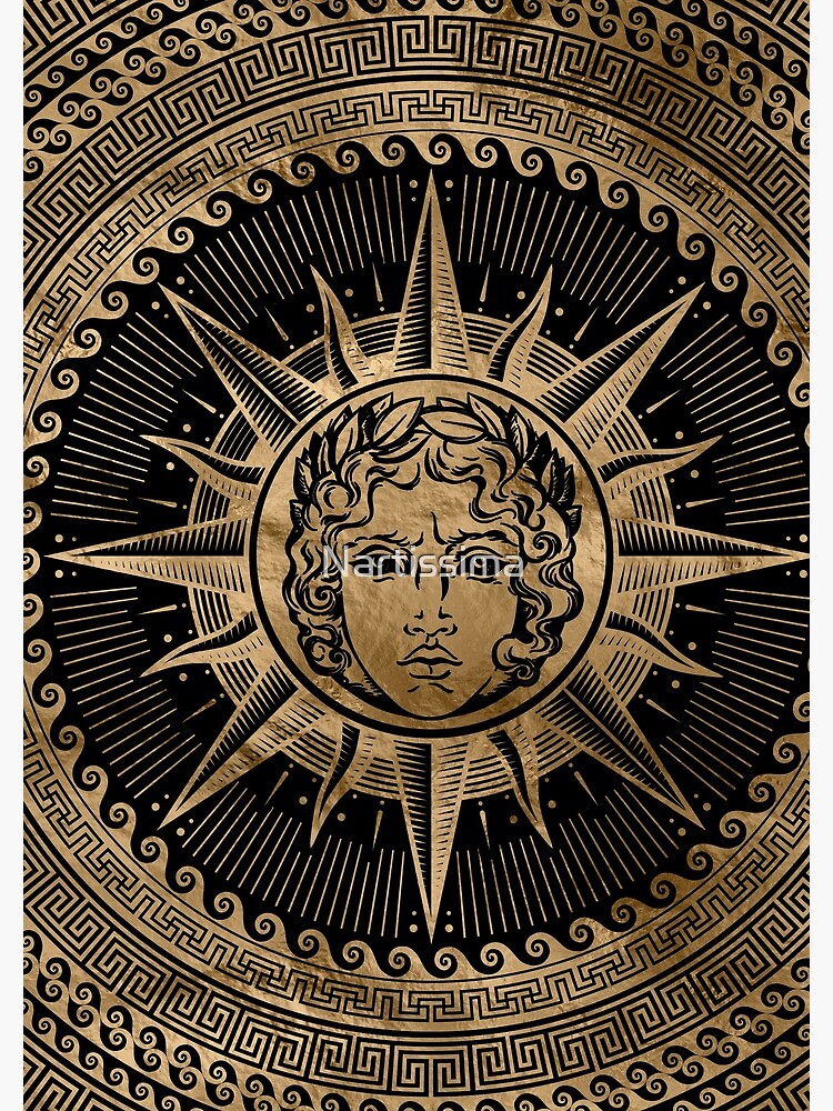 Golden Apollo Sun God on Greek Key Ornament | Spiral Notebook