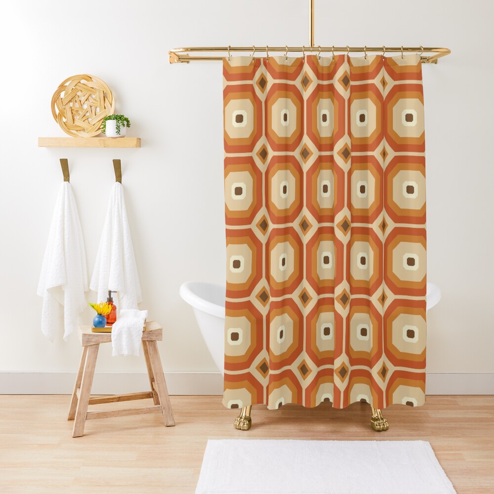 "Brown, Orange and Ivory Geometric Retro Octagon Pattern" Shower