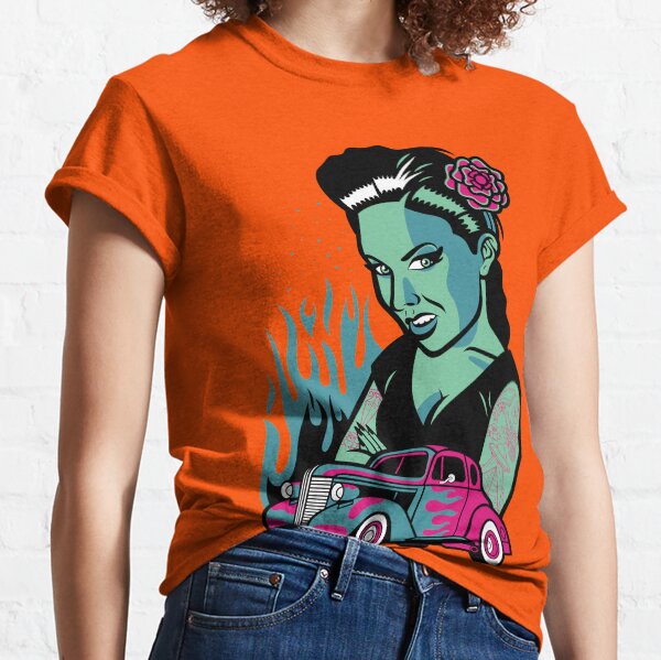 Women's Tops &amp; Shirts Hot Rod Damen TShirt Girl Rose Rockabilly Tattoo
