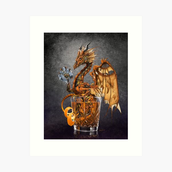 Old Fashioned cocktail steampunk Dragon Art Print