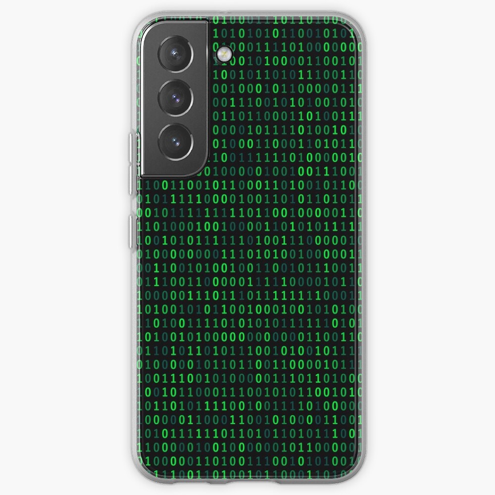 Disover Binary code pattern 10101 green neon retro 80s computer screen black and green HD High Quality | Samsung Galaxy Phone Case