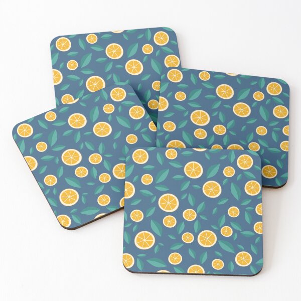 Item preview, Oranges and Leaves Fruit Pattern Dark Blue designed and sold by crazyclementine.