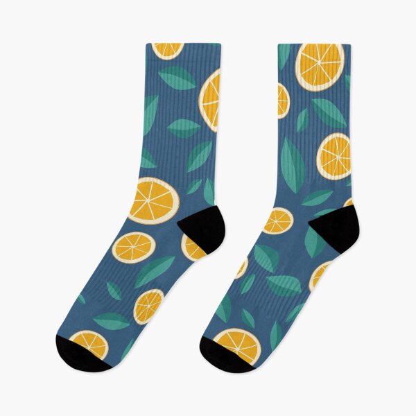 Item preview, Oranges and Leaves Fruit Pattern Dark Blue designed and sold by crazyclementine.