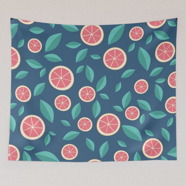 Item preview, Grapefruits and Leaves Fruit Pattern Dark Blue designed and sold by crazyclementine.