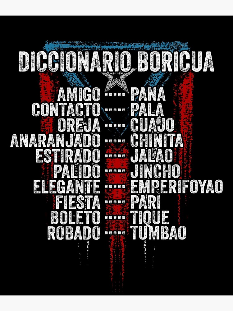 Puerto Rico Flag Funny Diccionario Boricua Puerto Rican Slang Poster