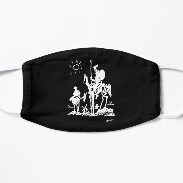 Pablo Picasso Line Art Don Quixote on Horse with sun Artwork Sketch black and white Hand Drawn ink Silhouette Black Background HD High Quality Mask