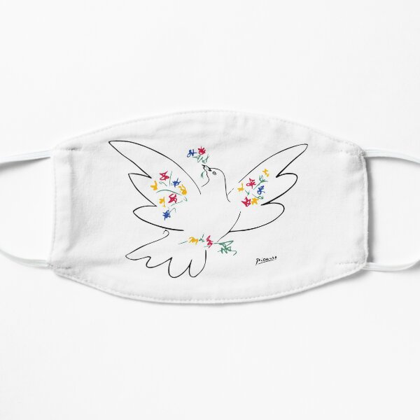 Pablo Picasso Line Art Dove of Peace with Colorful Flowers Naive Artwork Sketch Hand Drawn ink Silhouette HD High Quality Mask
