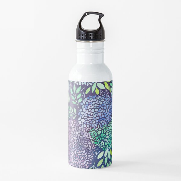 Hortensias de acuarela moradas y azules Botella de agua