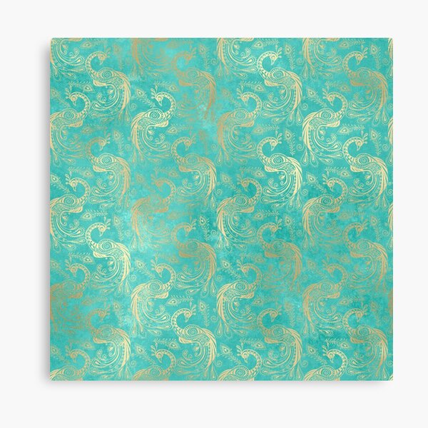 Aperçu de l'œuvre Turquoise and Gold Peacock Textures Pattern créée et vendue par digitalvintage.