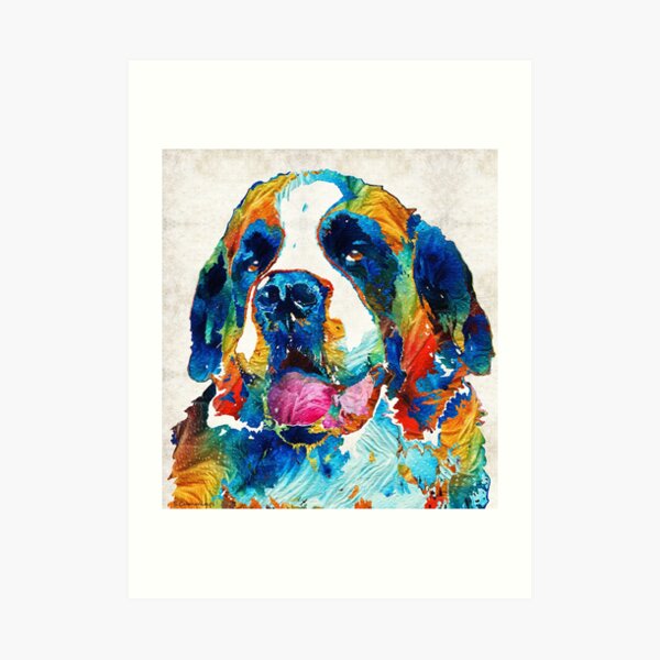Colorful Saint Bernard Dog by Sharon Cummings Art Print