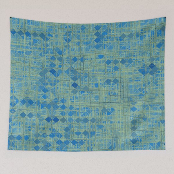 Item preview, geometric square pixel pattern abstract in blue designed and sold by Mrvell.