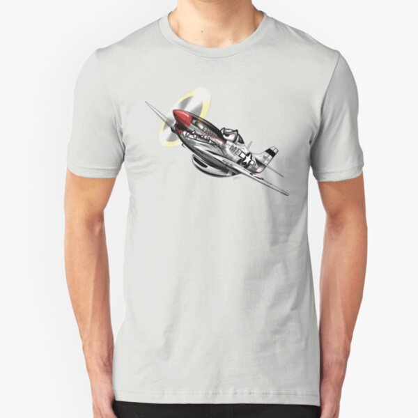 WW-II Warbird P-51 Mustang Airplane Cartoon Slim Fit T-Shirt