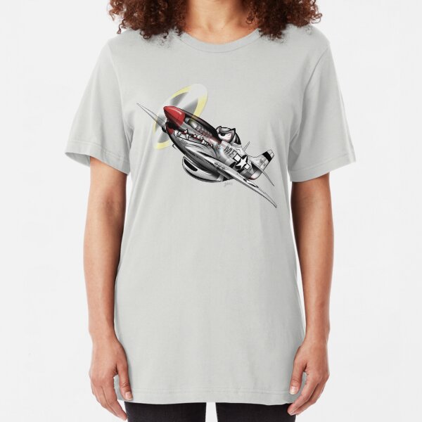 WW-II Warbird P-51 Mustang Airplane Cartoon Slim Fit T-Shirt