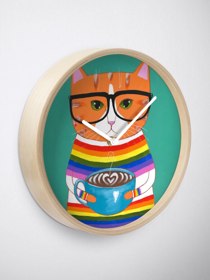 Alternate view of Ginger Rainbow Coffee Cat Clock
