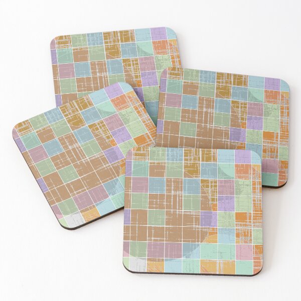 Item preview, geometric square and circle pattern abstract in orange blue pink designed and sold by Mrvell.