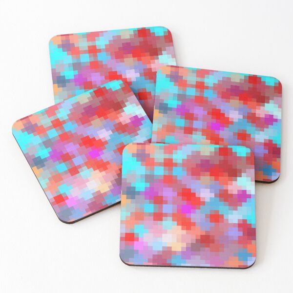 Item preview, geometric square pixel pattern abstract in pink red blue designed and sold by Mrvell.