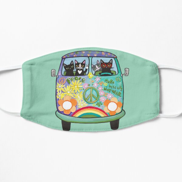 Peace and Love Hippie Road Trip Cats Flat Mask