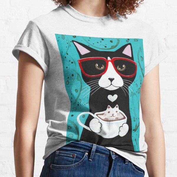 Item preview, Tuxedo Kitty With A Catppuccino designed and sold by KilkennyCat Art.