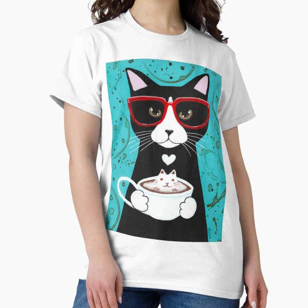 Item preview, Tuxedo Kitty With A Catppuccino designed and sold by KilkennyCat Art.
