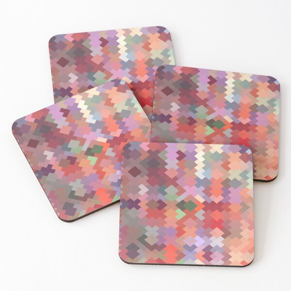 Item preview, geometric square pixel pattern abstract in red brown green designed and sold by Mrvell.