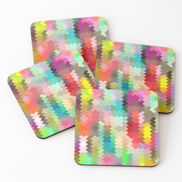 Item preview, geometric square pixel pattern abstract in red blue green yellow designed and sold by Mrvell.