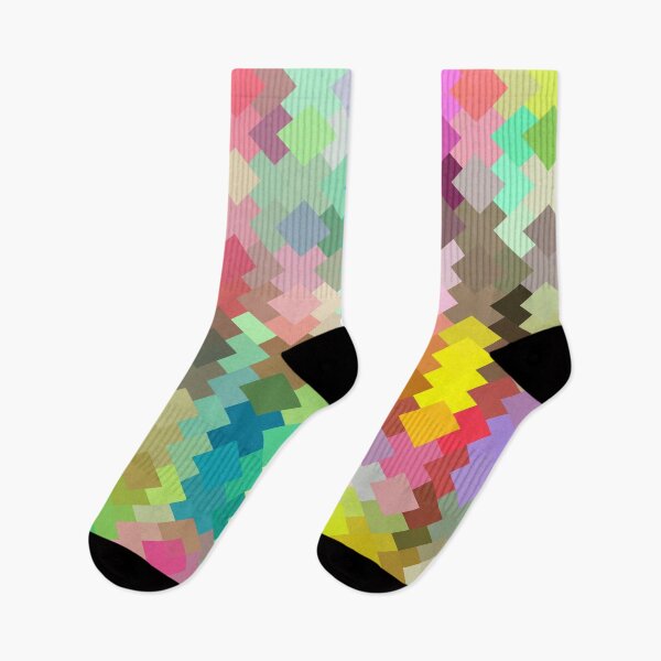 Item preview, geometric square pixel pattern abstract in red blue green yellow designed and sold by Mrvell.