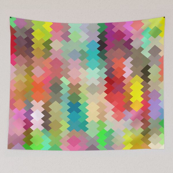 Item preview, geometric square pixel pattern abstract in red blue green yellow designed and sold by Mrvell.