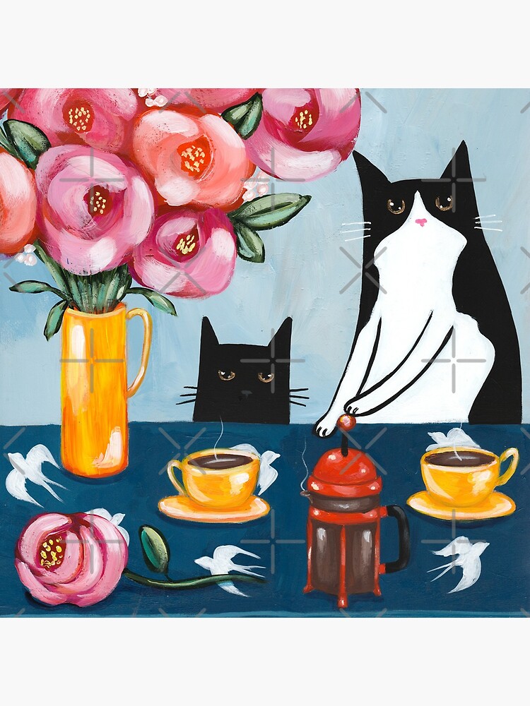 Thumbnail 4 of 4, Clock, French Press Coffee Cats designed and sold by kilkennycat.