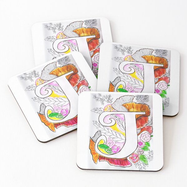 Item preview, illustration capital letter J with watercolor flowers designed and sold by narinoush.