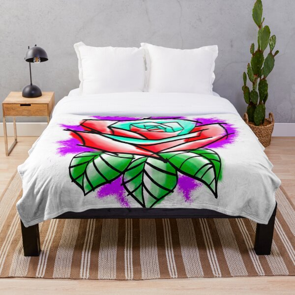 Watercolor Rose Sketch Throw Blanket