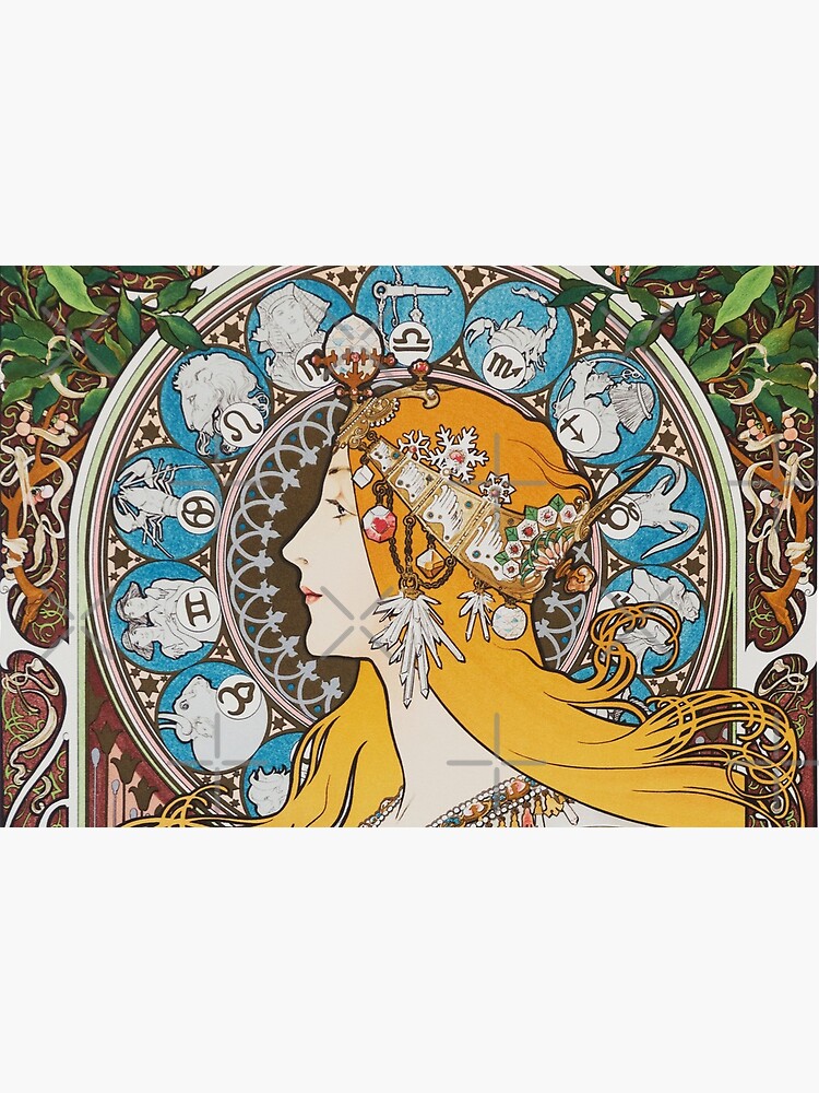 Alphonse Mucha Zodiac calendar for La Plume 1897 vintage Art Nouveau Zodiac long hair woman HD by iresist