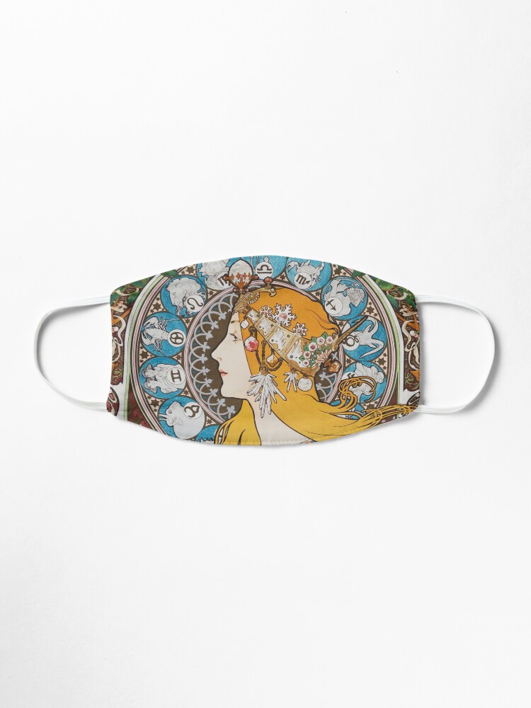 Alternate view of Alphonse Mucha Zodiac calendar for La Plume 1897 vintage Art Nouveau Zodiac long hair woman HD Mask