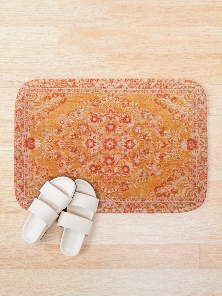 "Orange Bohemian Berber Traditional Moroccan Style Design" Bath Mat by