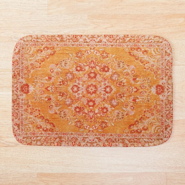 Orange Bohemian Berber Traditional Moroccan Style Design Bath Mat