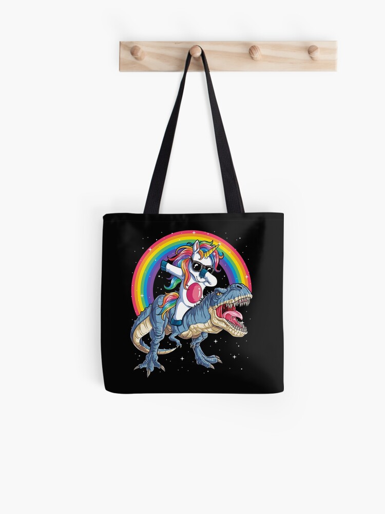 Drawstring Backpack Rainbow Unicorn Riding T Rex Gym Bag