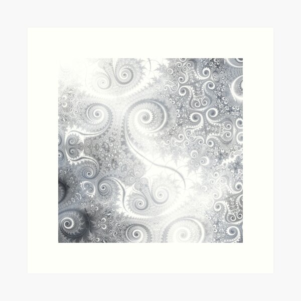 White Silver Fractal Pattern Art Print