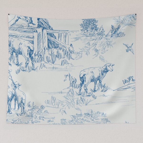 Item preview, Blue Toile   Soft Blue Toile  Sheep Toile  Blue  Lamb Toile   Blue Toile Print  designed and sold by monpetitbijou.