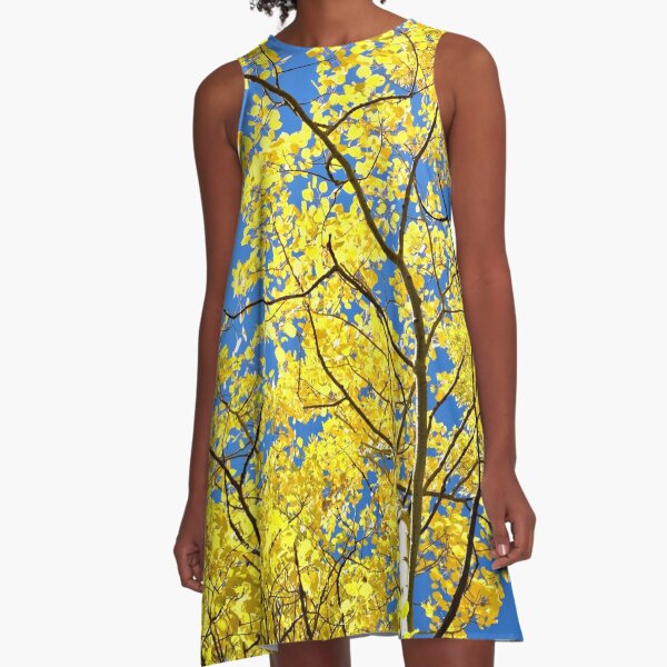 Golden Aspen Leaves in Colorado Fall Mountains A-Line Dress