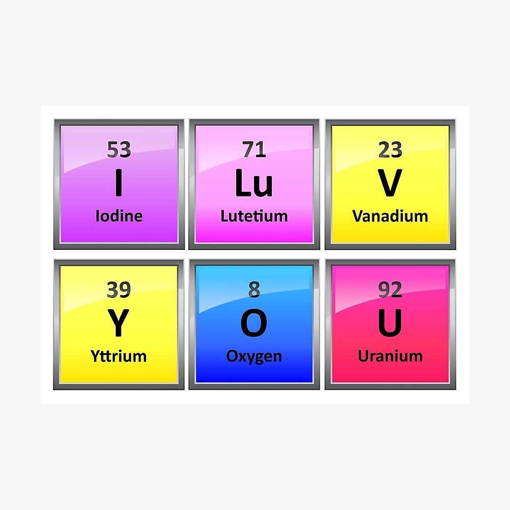i luv you in periodic table element symbols metal print by sciencenotes redbubble