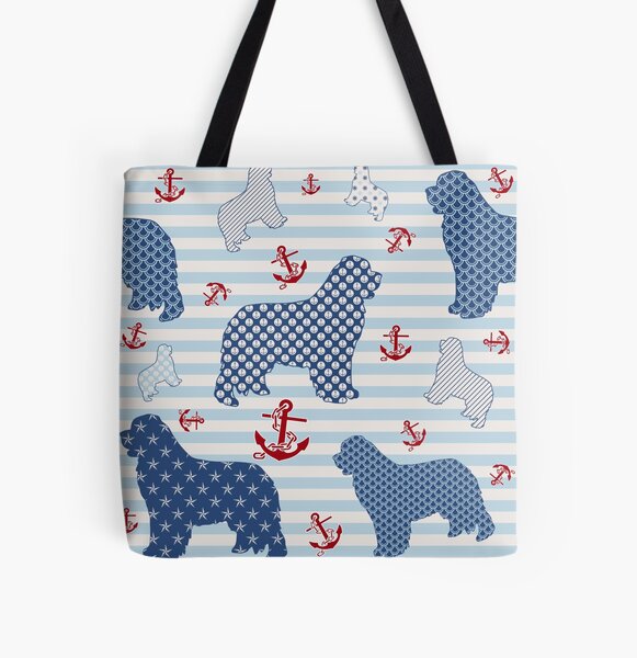 Nautical Newfie Pattern All Over Print Tote Bag